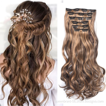 Wavy Curly Synthetic 16 Clips In Hair extension 24 Inch Long Body wave False Hairpiece Clip In Hair Extension 6pcs/set